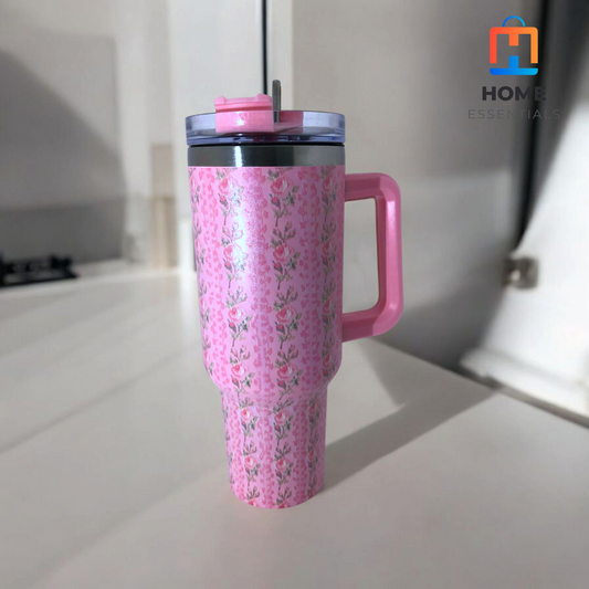 Floral Pink Steel Tumbler